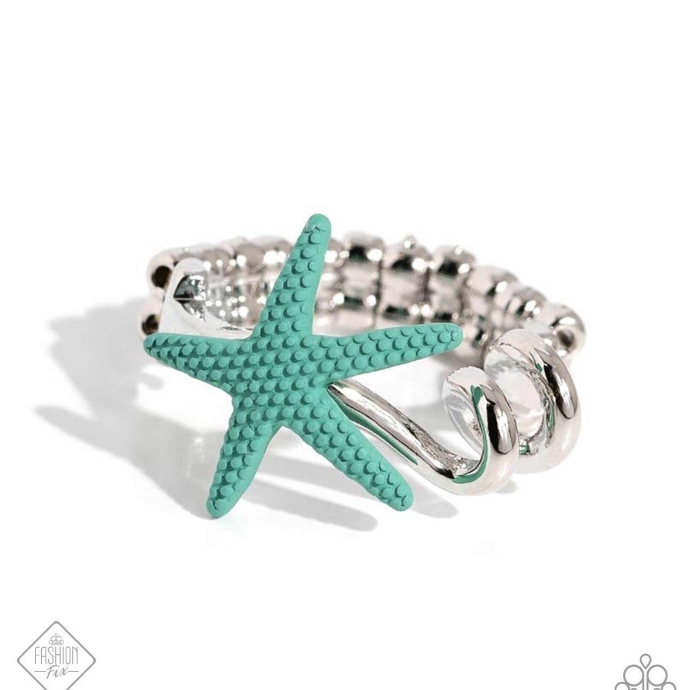 Paparazzi Blue and Silver Starfish Jewelry Wish Upon A STARFISH Blue Ring Teal
